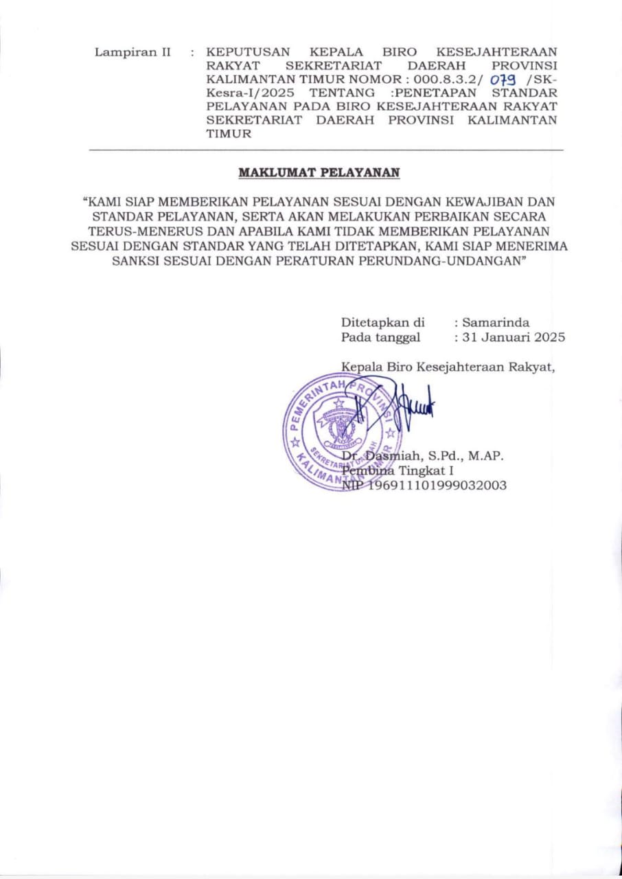 Maklumat Pelayanan Biro Kesejahteraan Rakyat